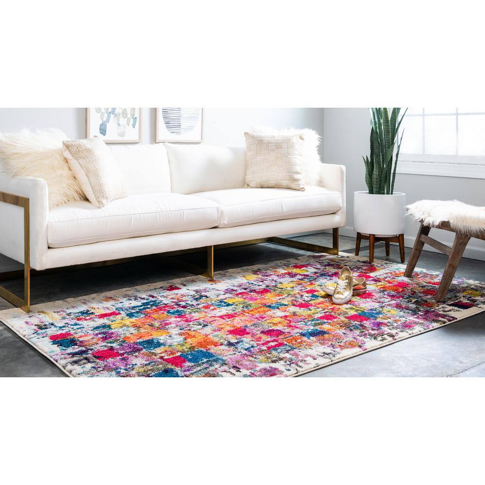 Vibrant Estrella Abstract Blue 3'3" x 5'3" Synthetic Indoor Rug