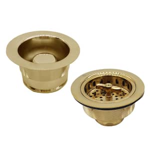 COMBO PACK 3-1/2 in. Wing Nut Style Kitchen Sink Strainer and Waste Disposal Drain Flange with Stopper, Polished Brass