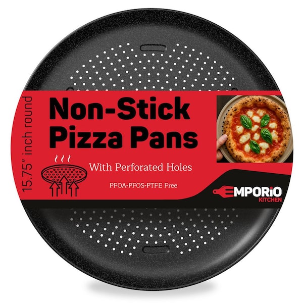 Pizza Baking Pan-15.75 in. Round, Perforated Carbon Steel Tray with Nonstick Coating, Oven Safe 450°F, Gray Marble