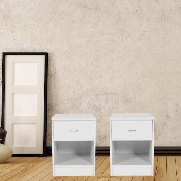 Outopee 1-Drawer White Nightstand 2-Piece (19.7 in. H x 15.8 in. W x 11.8 in. D)