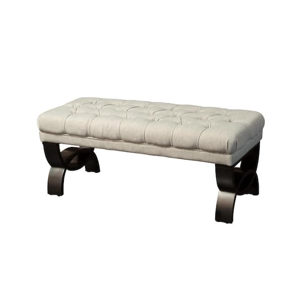 Noble House Scarlett Mixed Brown Tufted Fabric Ottoman Bench