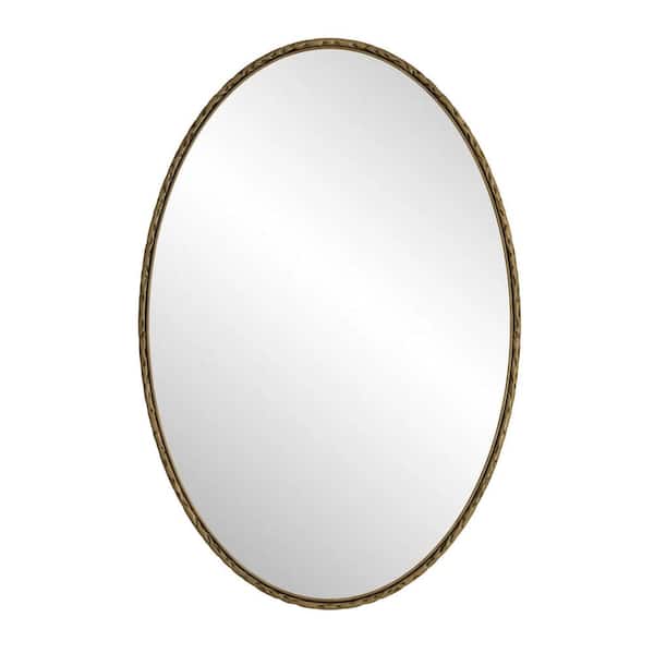 26 in. W x 40 in. H Oval Iron Framed Wall Bathroom Vanity Mirror in Gold