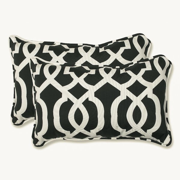 Pillow Perfect Black Rectangular Outdoor Lumbar Throw Pillow 2-Pack