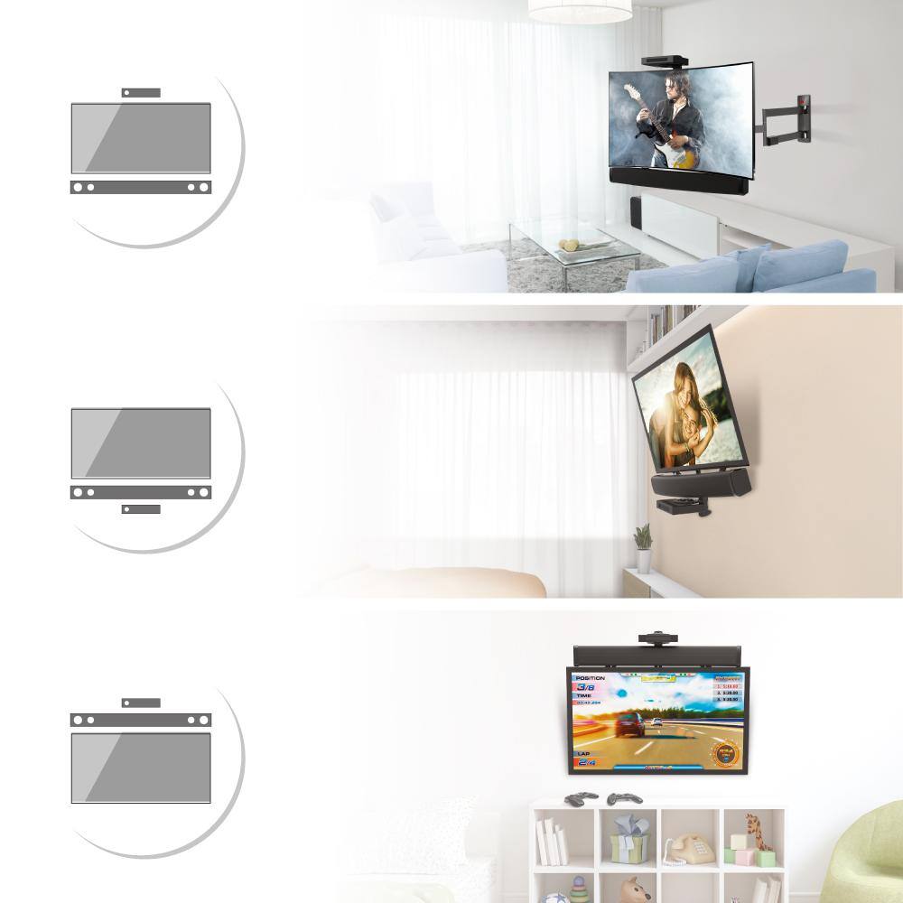 Adjustable Black Steel Universal Soundbar Mount and AV Shelf