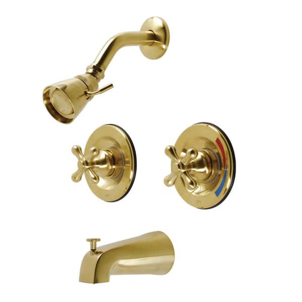 Kingston Brass Vintage Double Handle 1-Spray Tub and Shower Faucet 1.8 GPM with Corrosion Resistant in Brushed Brass