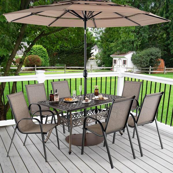59 in. Rectangular Cast Aluminum Outdoor Dining Table with Umbrella Hole