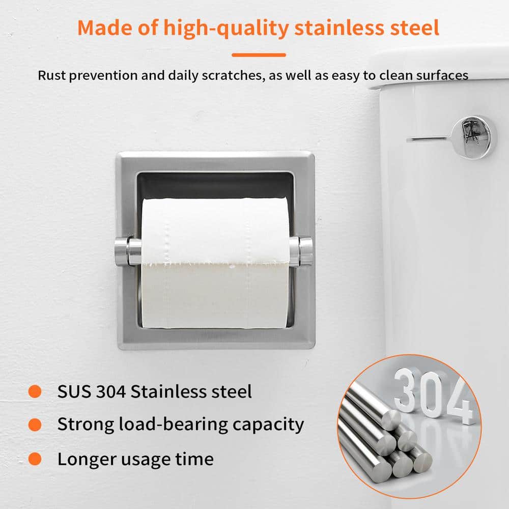 Brushed Nickel Recessed Wall-Mounted Toilet Paper Holder