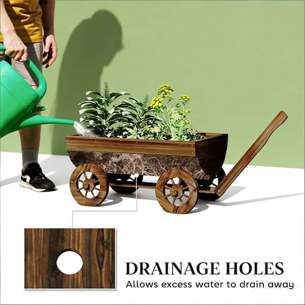 45.3 in. Brown Wood Wagon Outdoor Flower Planter Pot Small