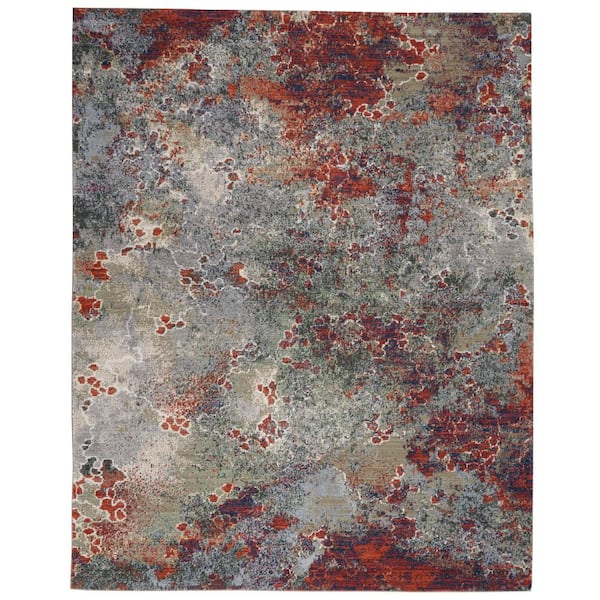 Nourison Artworks Seafoam/Brick 8 ft. x 10 ft. Abstract Contemporary Area Rug