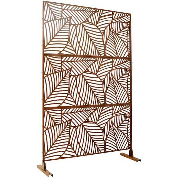 4 ft. x 6.33 ft. Brown Outdoor and Indoor Metal Privacy Screen Fence Panels for Outside Lawn Garden