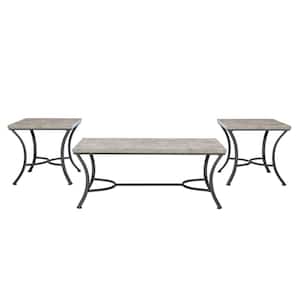 Bellamy 47.8 in. L Black Rectangle Faux Concrete Top 3 Piece Occasional Coffee Table and Accent/End Table Set