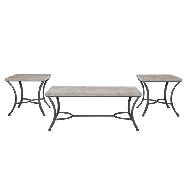 Linon Home Decor Bellamy 47.8 in. L Black Rectangle Faux Concrete Top 3 Piece Occasional Coffee Table and Accent/End Table Set