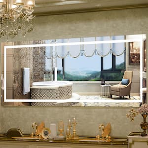 84 in. W x 32 in. H Large Rectangular Frameless Anti-Fog Dimmable Wall Mount LED Light Bathroom Vanity Mirror in White