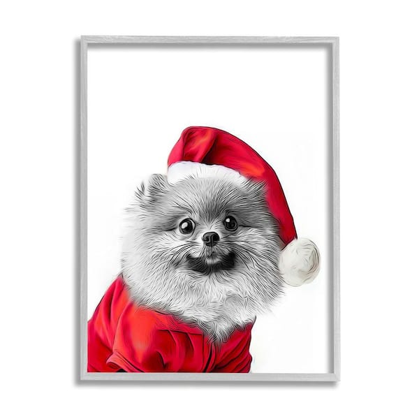Stupell Industries Pomeranian in Santa Hat by Annalisa Latella 1-Piece Framed Graphic Print Animal Poster Art Print 20 in. x 16 in.