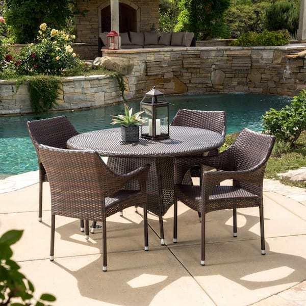 Armstrong Multi-Brown 5-Piece Faux Rattan Patio Outdoor Dining Set