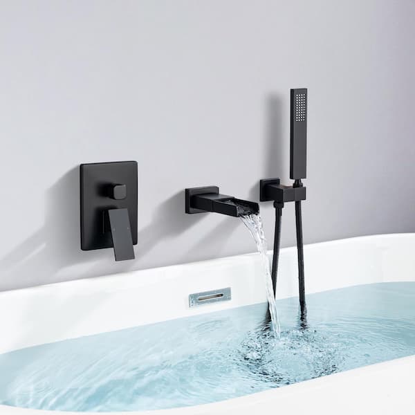 Single Handle 1-Spray 2 GPM Wall Mount Roman Tub Faucet with Handheld Shower in Matte Black