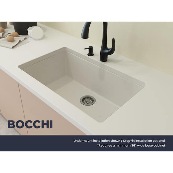 BOCCHI 33 Campino Uno Dual Mount Granite Single Bowl Kitchen Sink with Strainer, Matte Black