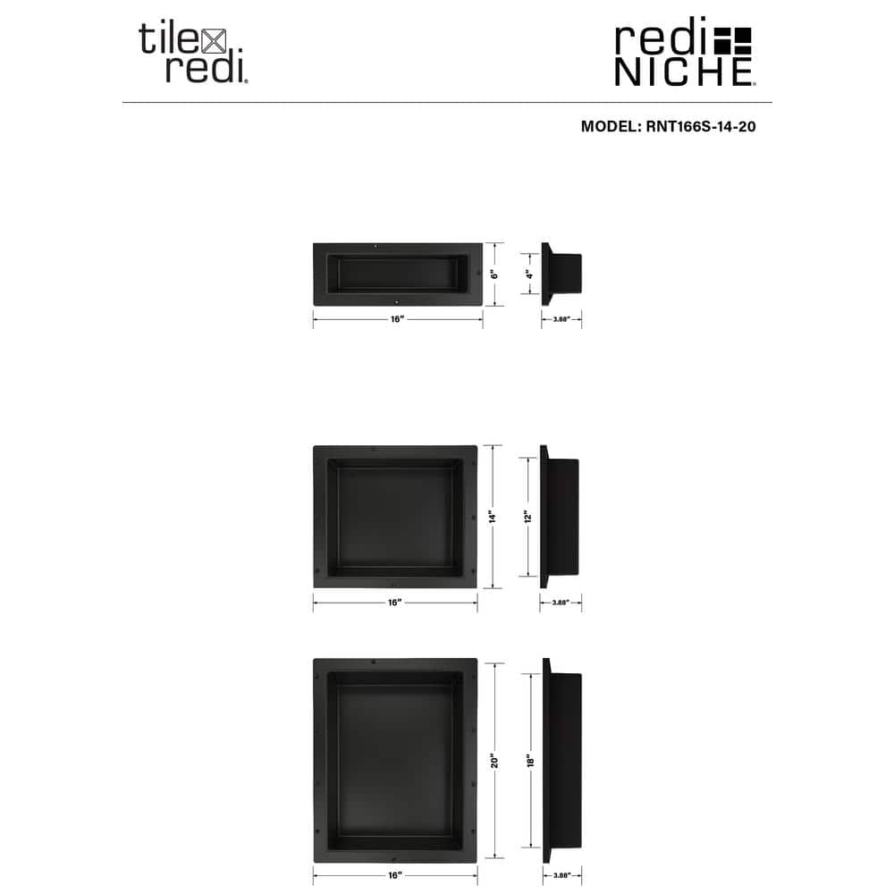 Black ABS Triple Recessed Shower Shelf with Three Inner Shelves
