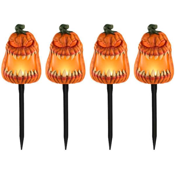 4-Pack LED Pumpkin Pathway Markers with Timer