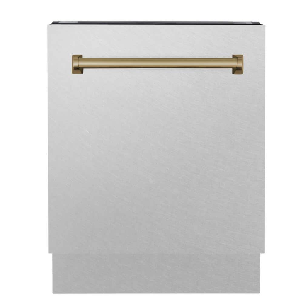 ZLINE Kitchen and Bath Autograph Edition 24 in. Top Control Tall Tub Dishwasher 3rd Rack in Fingerprint Resistant Stainless & Champagne Bronze, Fingerprint Resistant Stainless Steel & Champagne Bronze