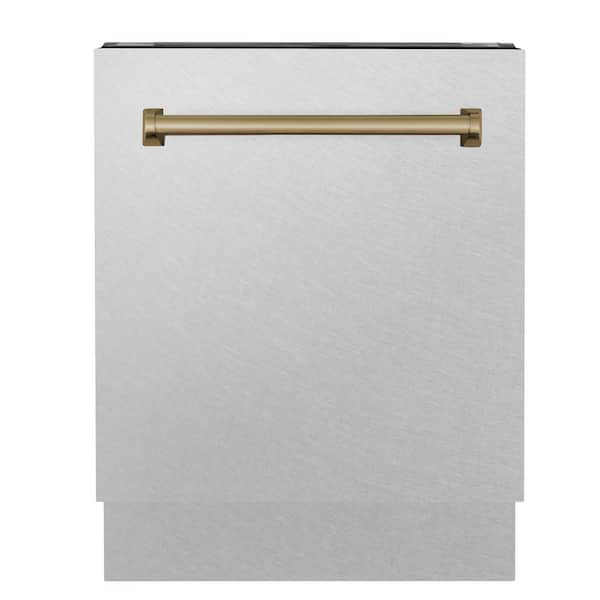 ZLINE Kitchen and Bath Autograph Edition 24 in. Top Control Tall Tub Dishwasher 3rd Rack in Fingerprint Resistant Stainless & Champagne Bronze
