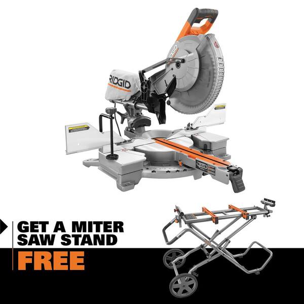 RIDGID AC9946 Foldable Mobile Miter Saw Stand – With Mounting Braces, 12″ Wheels, 300 Lbs Capacity