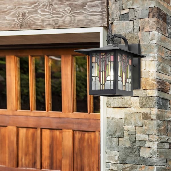 Roman 1-Light Oil Rubbed Bronze Outdoor Stained Glass Wall Lantern Sconce