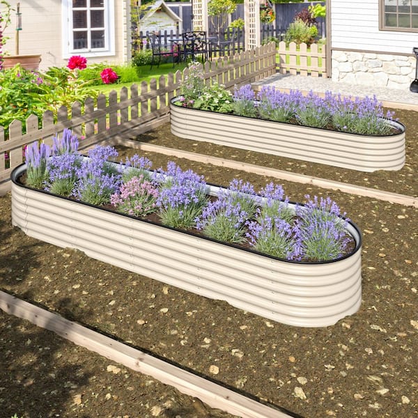 8 ft. x 2 ft. x 1.4 ft. Galvanized Steel Raised Garden Bed Planter Box Outdoor, Ivory White