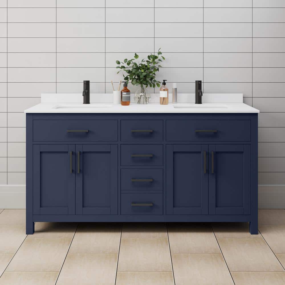 Beckett 66 in. W x 22 in. D x 35 in. H Double Sink Bathroom Vanity in Dark Blue with White Cultured Marble Top price history on PriceWatchPro