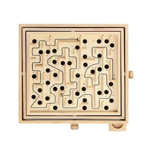 13.5 in. x 13 in. Wooden Labyrinth, Marble Ball Tilt Maze Wood Game with 60 Waypoints for 6 Years and Up