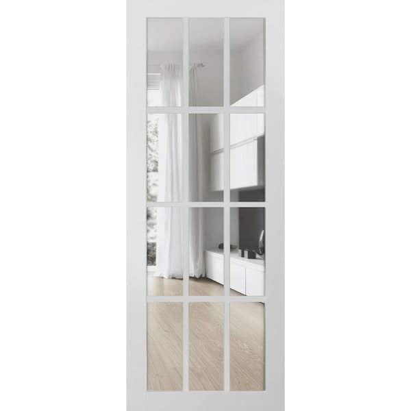 Sartodoors Felicia 18 in. x 80 in. Clear Glass White Interior Door Slab without Cuts