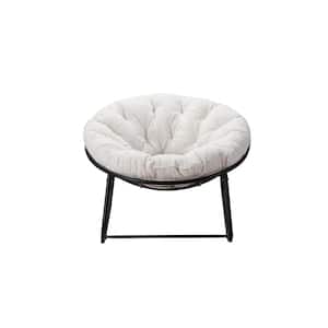 Metal Round Black Frame Outdoor Rocking Chair with White Cushion