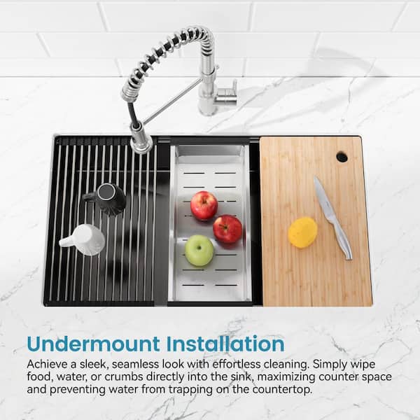 JUJABU 33 in. Undermount Single Bowl 20-Gauge Black Stainless