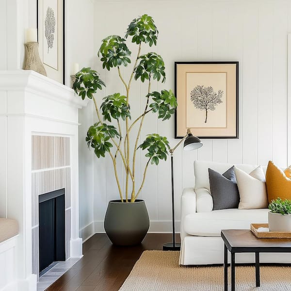 7 ft. Tall Fake Plant Indoor, Faux Floor Tree Fake Trees in Decorative White Planter in Pot