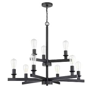 Chicago 9-Light Flat Black Finish Hanging Chandelier for Kitchen or Foyer with No Bulbs Included