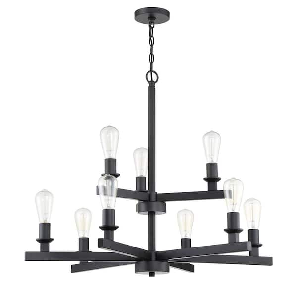 CRAFTMADE Chicago 9-Light Flat Black Finish Hanging Chandelier for Kitchen or Foyer with No Bulbs Included