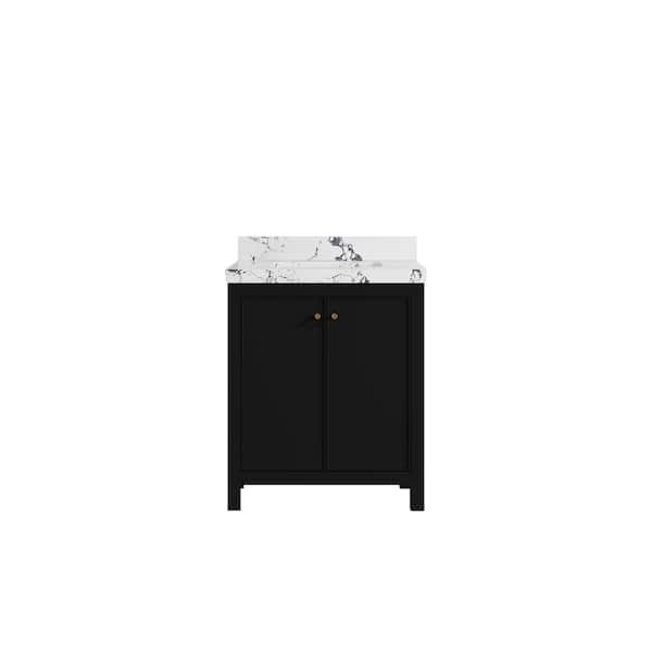 Willow Collections Chicago 30 in. W x 22 in. D x 36 in. H Single Sink Bath Vanity Center in Black with 2 in. Viola Night Quartz Top