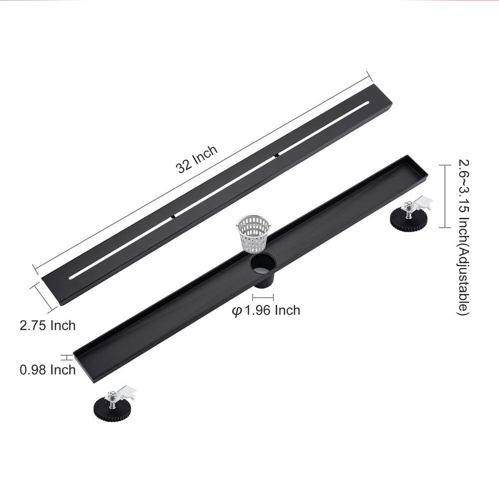 Matte Black 32'' Linear Grid Shower Drain