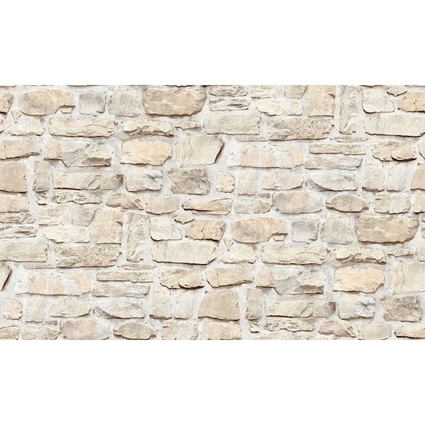 Unbranded Bricks and More Collection Cream/White Stone Symphony Motif Matte Finish Vinyl on Non-Woven Non-Pasted Wallpaper Roll