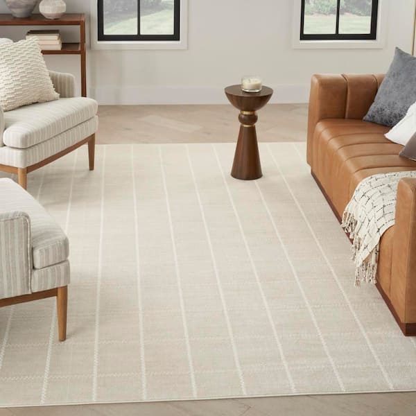 Serenity Home Ivory 10 ft. x 14 ft. Linear Contemporary Area Rug