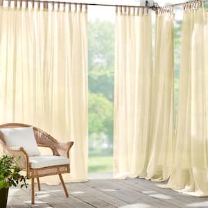 Darien Natural Solid Polyester Indoor/Outdoor 52(in)X108(in) Adhesive Loop Tab Top Sheer Curtain Panel