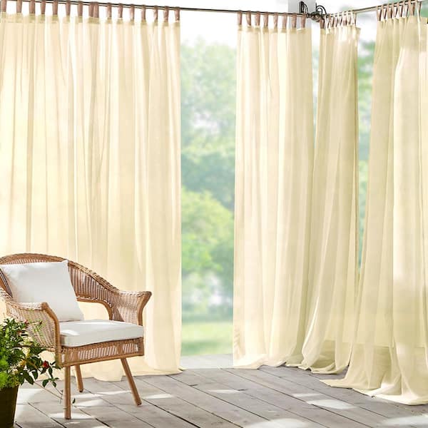 Elrene Darien Natural Solid Polyester Indoor/Outdoor 52(in)X108(in) Adhesive Loop Tab Top Sheer Curtain Panel