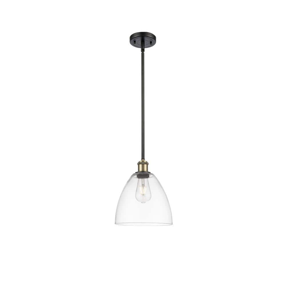 Innovations Bristol Glass 60-Watt 1 Light Black Antique Brass Shaded Mini Pendant Light with Clear glass Clear Glass Shade