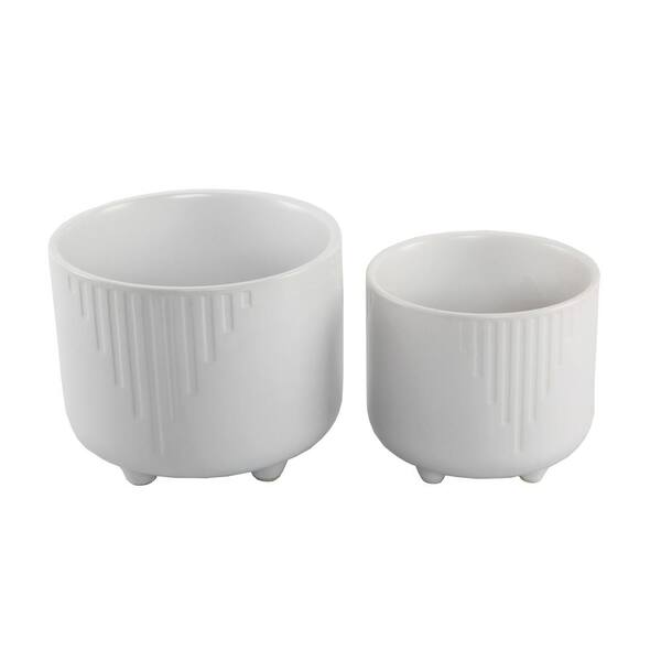 Flora Bunda 6 in. x 4.75 in. Matte White Cascade Ceramic Footed Planter (Set of 2)