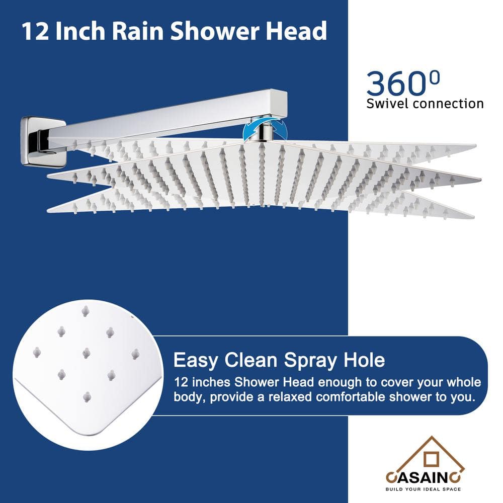 Chrome Large Square Multi-Head Wall Mounted Shower System