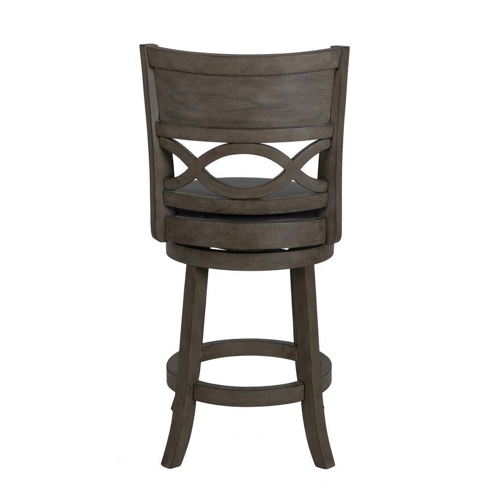Antique Grey and Black Wood Swivel Counter Stool with Faux Leather Seat