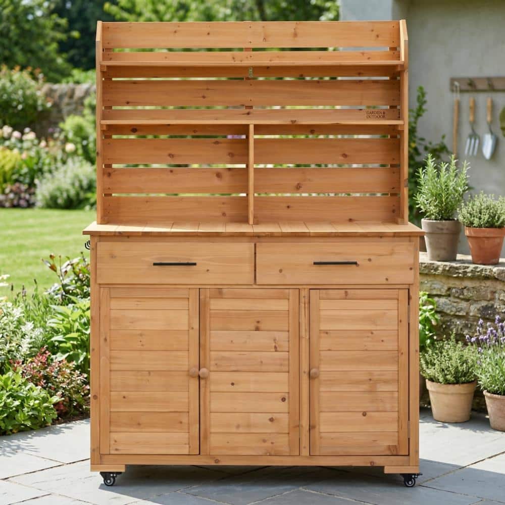65 in.H Wood Large Garden Potting Bench with Lockable Wheels and Storage Cabinet price history on PriceWatchPro