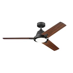 Bezel 52 in. Indoor Satin Natural Bronze Downrod Mount Ceiling Fan with Integrated LED with Remote Control