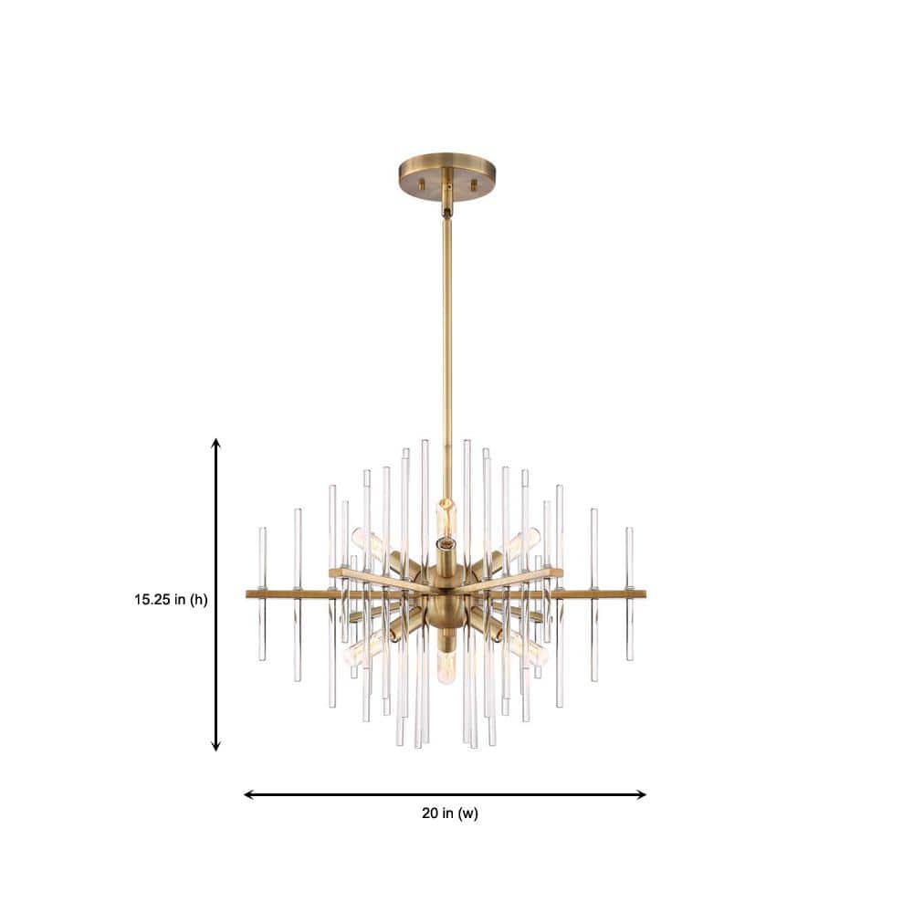 Burnished Antique Brass Sputnik Chandelier with Clear Glass Rods