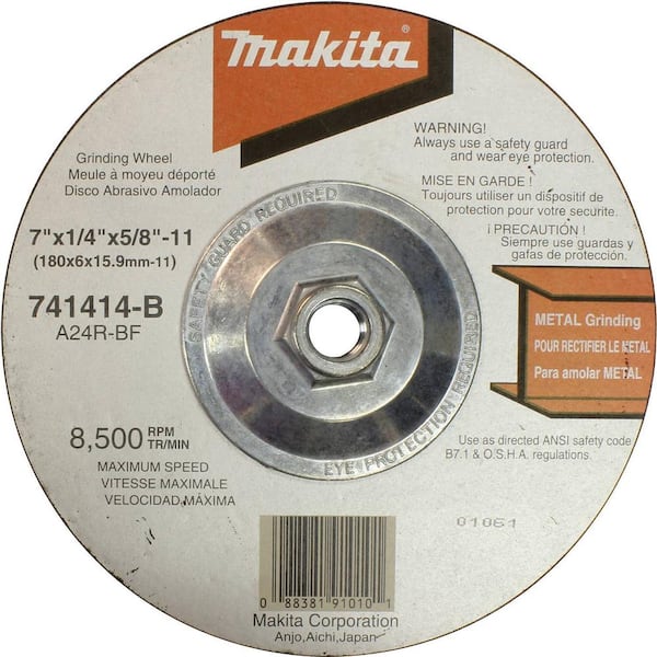 7 in. x 5/8 in.-11 x 1/4 in. Hubbed Grinding Wheel, 24-Grit (10/Pack)
